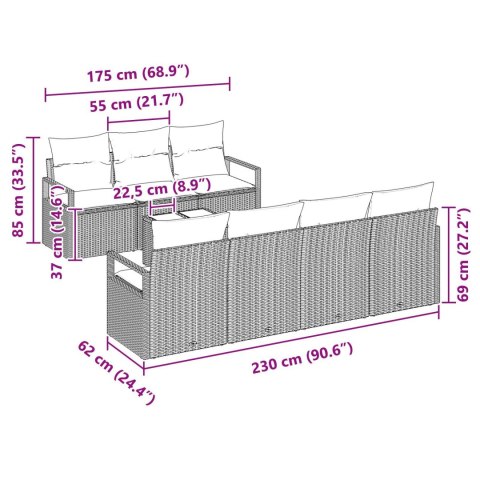 8-CZĘŚCIOWY ZESTAW SOF OGRODOWYCH Z PODUSZKAMI CZARNY POLIRATTAN 2-OSOBOWA SOFA OGRODOWA Z MIEJSCEM NA PRZECHOWYW