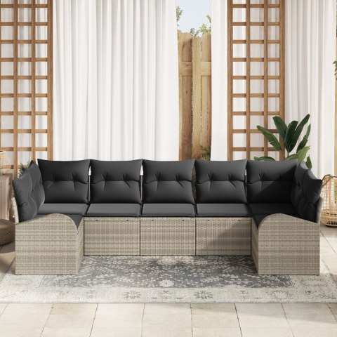 7-CZĘŚCIOWY ZESTAW SOFY OGRODOWEJ Z PODUSZKAMI JASNOSZARY POLIRATTAN SOFA OGRODOWA DWUOSOBOWA Z MIEJSCEM DO PRZEC