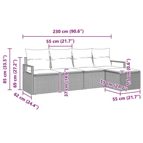 ZESTAW 5-CZĘŚCIOWY SOF OGRODOWYCH Z PODUSZKAMI CZARNY POLIRATTAN SOFA OGRODOWA 2-OSOBOWA Z PRZECHOWALNIĄ I PODUSZKAMI CZARNY PO