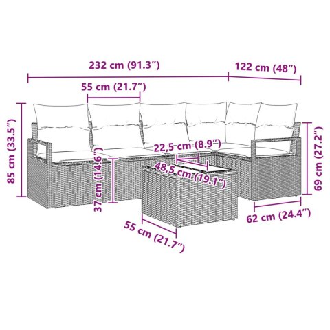 5-CZĘŚCIOWY ZESTAW SOF OGRODOWYCH Z PODUSZKAMI BRĄZOWY POLIRATTAN 2-OSOBOWA SOFA OGRODOWA Z PRZECHOWYWANIEM I POD
