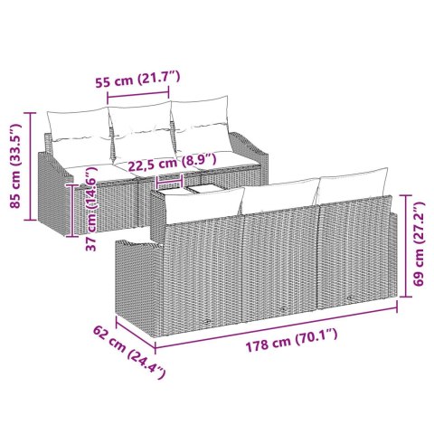 7-CZĘŚCIOWY ZESTAW SOF OGRODOWYCH Z PODUSZKAMI CZARNY RATTAN