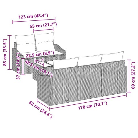 ZESTAW SOFY OGRODOWEJ 6 CZĘŚCI Z PODUSZKAMI CZARNY POLIRATTAN