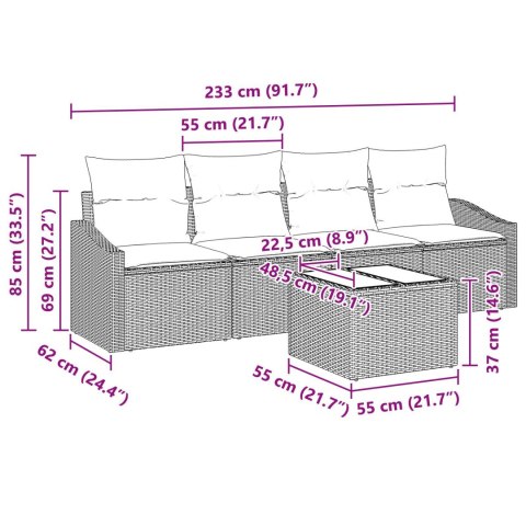 ZESTAW DO JADALNI Z PIĘCIU CZĘŚCI Z PODUSZKAMI CZARNY POLIRATTAN