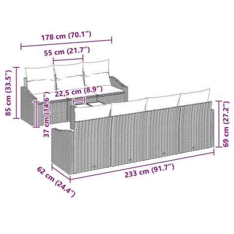 ZESTAW JADALNY DO OGRODU 8 CZĘŚCI Z PODUSZKAMI CZARNY POLIRATTAN