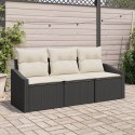 ZESTAW MEBLI OGRODOWYCH 3-CZĘŚCIOWY Z PODUSZKAMI CZARNY RATTAN POLY