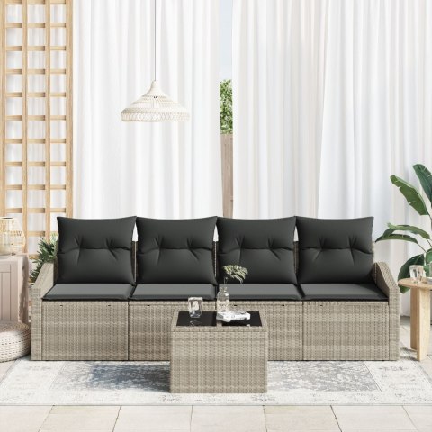 VidaXL Zestaw obiadowy 5 części z poduszkami jasnoszary polirattan