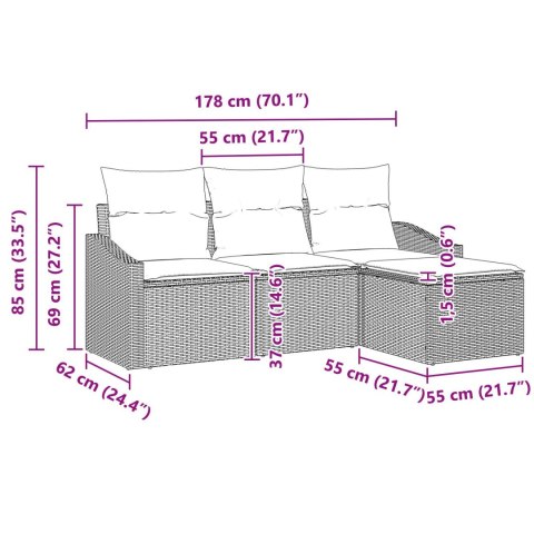 ZESTAW SOF OGRODOWYCH W 4 CZĘŚCIACH Z PODUSZKAMI BEŻOWY POLIRATTAN