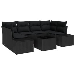 7-CZĘŚCIOWY ZESTAW SOF OGRODOWYCH Z PODUSZKAMI CZARNY POLIRATTAN