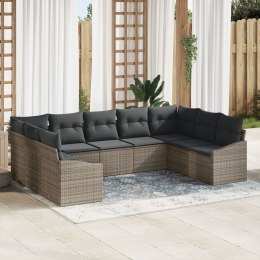 9 CZĘŚCIOWY ZESTAW SOF OGRODOWYCH Z PODUSZKAMI SZARY POLY RATTAN