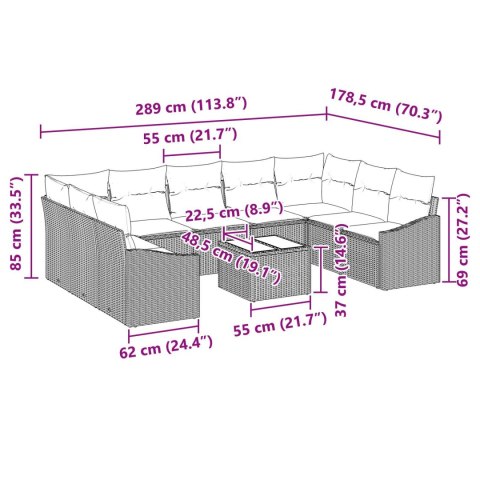 9-CZĘŚCIOWY ZESTAW Z SOFĄ OGRODOWĄ I PODUSZKAMI W CZARNYM POLIRATTANIE