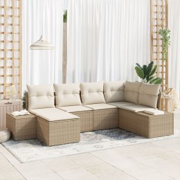 6-CZĘŚCIOWY ZESTAW SOFA OGRODOWA Z PODUSZKAMI BEŻOWY POLY RATTAN