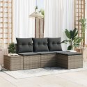 ZESTAW 4-CZĘŚCIOWY SOFA OGRODOWA Z PODUSZKAMI SZARY RATTAN