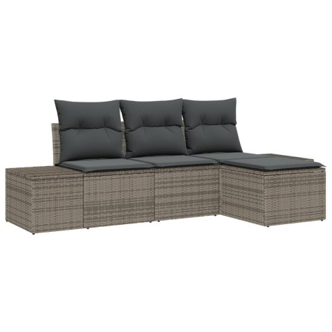 ZESTAW 4-CZĘŚCIOWY SOFA OGRODOWA Z PODUSZKAMI SZARY RATTAN