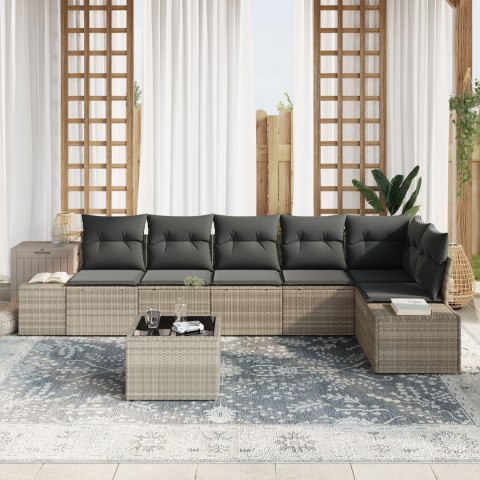 ZESTAW SOFY OGRODOWEJ 7 ELEMENTOWY Z PODUSZKAMI SZARY POLIRATTAN