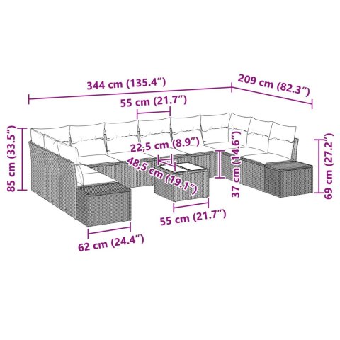 10-ELEMENTOWY ZESTAW SOF OGRODOWYCH Z PODUSZKAMI CZARNY POLIRATTAN