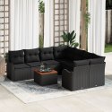 9-CZĘŚCIOWY ZESTAW SOF OGRODOWYCH Z PODUSZKAMI CZARNY POLIRATTAN AKACJA 2-OSOBOWA SOFA OGRODOWA Z MIEJSCEM NA PRZ