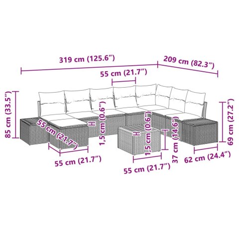 9-CZĘŚCIOWY ZESTAW SOF OGRODOWYCH Z PODUSZKAMI CZARNO POLIRATTAN ACACIA