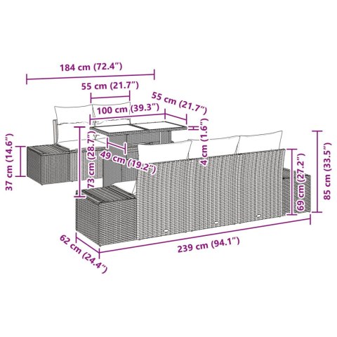 ZESTAW 6-CZĘŚCIOWY MEBLI OGRODOWYCH Z PODUSZKAMI SZARY POLI RATTAN