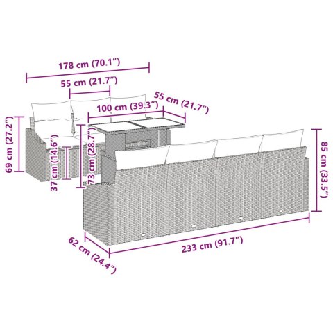 ZESTAW KANAPOWY DO OGRODU 8-CZĘŚCIOWY Z PODUSZKAMI BEŻOWY Z POLIRATTANU