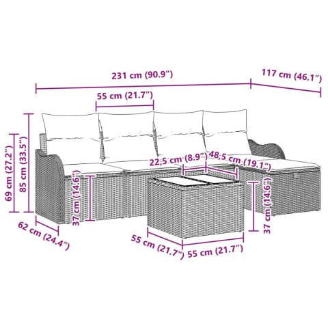 6-CZĘŚCIOWY ZESTAW SOF OGRODOWYCH Z PODUSZKAMI BRĄZOWY POLIRATTAN 2-OSOBOWA SOFA OGRODOWA Z PODUSZKAMI BRĄZOWY PO