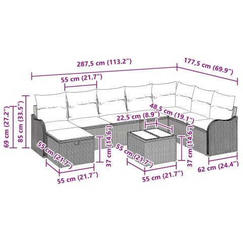 ZESTAW OGRODOWY 9-ELEMENTOWY Z PODUSZKAMI BEŻOWY POLIRATTAN ZESTAW OGRODOWY NA 2 OSOBY Z PODUSZKAMI BEŻOWY POLIRA