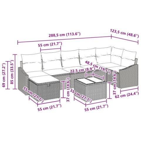 ZESTAW 8-CZĘŚCIOWY SOFY OGRODOWEJ Z PODUSZKAMI W BEŻOWYM POLIRATTANIE