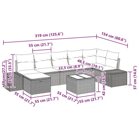 ZESTAW SOFY OGRODOWEJ 8 OSOBOWY Z PODUSZKAMI BEŻOWY POLIRATTAN