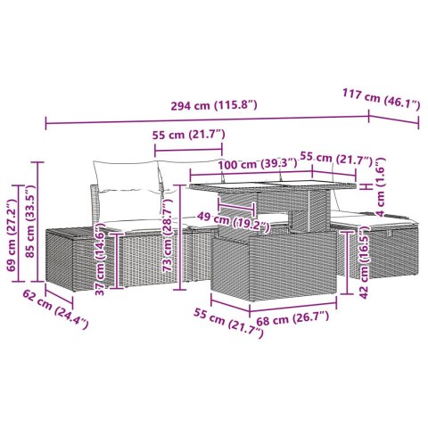 ZESTAW SOFY OGRODOWEJ 6 ELEMENTÓW Z PODUSZKAMI BEŻOWY POLIRATTAN