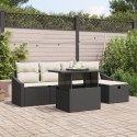 ZESTAW 6-CZĘŚCIOWY SOFY OGRODOWEJ Z PODUSZKAMI CZARNY POLIRATTAN