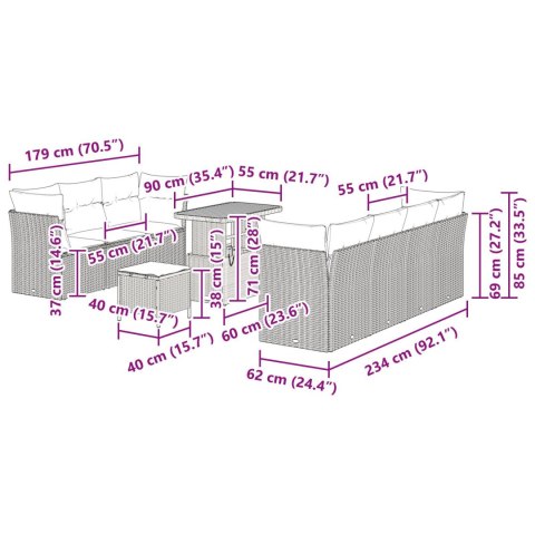 10-CZĘŚCIOWY ZESTAW SOF OGRODOWYCH Z PODUSZKAMI CZARNY POLIRATTAN AKACJA 3-CZĘŚCIOWY ZESTAW DO JADALNI OGRODOWEJ Z PODUSZKAMI C