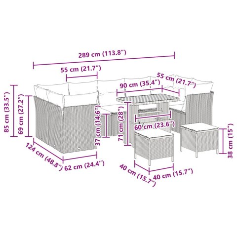 10-CZĘŚCIOWY ZESTAW SOF OGRODOWYCH Z PODUSZKAMI BEŻOWY RATTAN AKACJA 3-CZĘŚCIOWY ZESTAW DO JADALNI OGRODOWEJ Z PODUSZKAMI BEŻOW