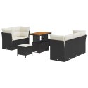 8-CZĘŚCIOWY ZESTAW SOF OGRODOWYCH Z PODUSZKAMI CZARNY POLIRATTAN AKACJA 3-CZĘŚCIOWY ZESTAW JADALNIANY OGRODOWY