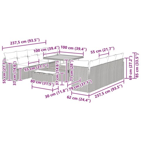 ZESTAW 11-CZĘŚCIOWY SOFY OGRODOWEJ Z PODUSZKAMI CZARNY POLIRATTAN AKACJA ZESTAW 3-CZĘŚCIOWY DO JADALNI OGRODOWEJ Z PODUSZKAMI C