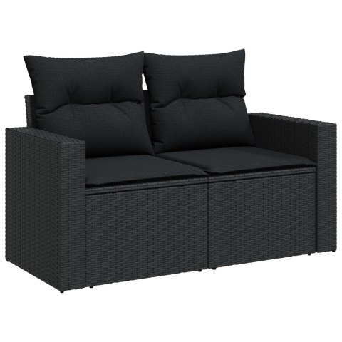 9-CZĘŚCIOWY ZESTAW SOF OGRODOWYCH Z PODUSZKAMI CZARNY POLI RATTAN AKACJA 3-CZĘŚCIOWY ZESTAW DO JADALNI OGRODOWEJ