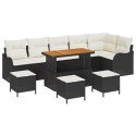 9-CZĘŚCIOWY ZESTAW SOFY OGRODOWEJ Z PODUSZKAMI CZARNY POLIRATTAN ACACIA 2-OSOBOWA SOFA OGRODOWA Z PODUSZKAMI CZAR