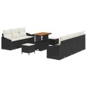 ZESTAW 10-CZĘŚCIOWY SOF OGRODOWYCH Z PODUSZKAMI CZARNY POLIRATTAN AKACJA SOFA DWUOSOBOWA OGRODOWA Z PODUSZKAMI CZ