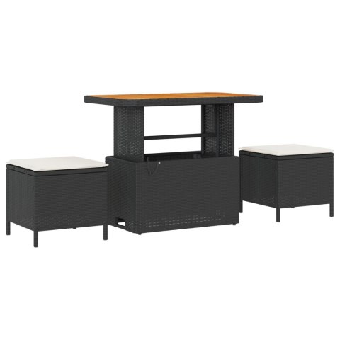 ZESTAW 10-CZĘŚCIOWY SOF OGRODOWYCH Z PODUSZKAMI CZARNY POLIRATTAN AKACJA SOFA DWUOSOBOWA OGRODOWA Z PODUSZKAMI CZ