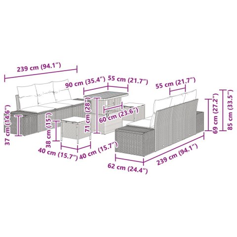9-ELEMENTOWY ZESTAW KANAP OGRODOWYCH Z PODUSZKAMI CZARNY POLIRATTAN AKACJA 2-OSOBOWA SOFA OGRODOWA Z PODUSZKAMI C