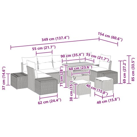 10 CZĘŚCIOWY ZESTAW SOF OGRODOWYCH Z PODUSZKAMI CZARNY POLIRATTAN AKACJA 2-OSOBOWA SOFA OGRODOWA Z PODUSZKAMI CZA