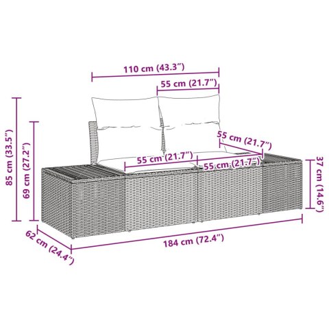 8 CZĘŚCIOWY ZESTAW OGRODOWY Z PODUSZKAMI CZARNY POLI RATTAN ACACIA SOFA OGRODOWA 2-OSOBOWA Z PODUSZKAMI CZARNY PO