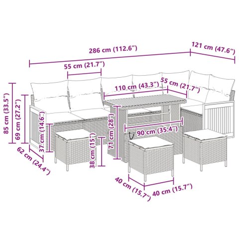 9-CZĘŚCIOWY ZESTAW SOF OGRODOWYCH Z PODUSZKAMI CZARNY RATTAN AKACJA 2-OSOBOWA SOFA OGRODOWA Z PODUSZKAMI CZARNY RATTAN ZESTAW