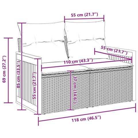 9-CZĘŚCIOWY ZESTAW SOF OGRODOWYCH Z PODUSZKAMI CZARNY RATTAN AKACJA 2-OSOBOWA SOFA OGRODOWA Z PODUSZKAMI CZARNY RATTAN ZESTAW