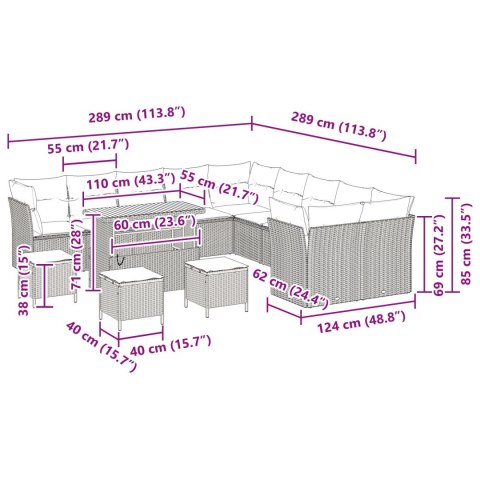 13-CZĘŚCIOWY ZESTAW SOFY OGRODOWEJ Z PODUSZKAMI BEŻOWY POLIRATTAN 3-CZĘŚCIOWY ZESTAW JADALNIANY Z PODUSZKAMI BEŻO