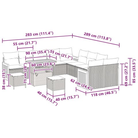 13-CZĘŚCIOWY ZESTAW SOFY OGRODOWEJ Z PODUSZKAMI CZARNY POLIRATTAN AKACJA 2-OSOBOWA SOFA OGRODOWA Z PODUSZKAMI CZA