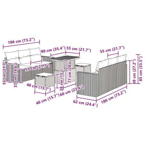 9-CZĘŚCIOWY ZESTAW SOF OGRODOWYCH Z PODUSZKAMI CZARNY POLIRATTAN AKACJA 3-CZĘŚCIOWY ZESTAW DO JADALNI NA ZEWNĄTRZ Z PODUSZKAMI