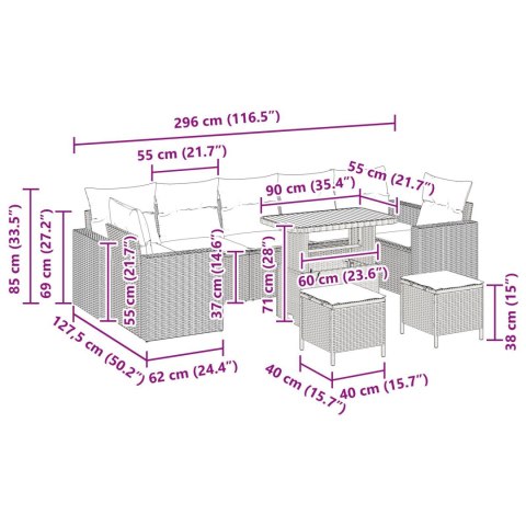 10-CZĘŚCIOWY ZESTAW SOF OGRODOWYCH Z PODUSZKAMI CZARNY POLIRATTAN AKACJA 3-CZĘŚCIOWY ZESTAW OBIADOWY DO OGRODU Z