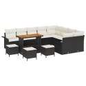 12-CZĘŚCIOWY ZESTAW SOF OGRODOWYCH Z PODUSZKAMI CZARNY POLIRATTAN AKACJA 2-OSOBOWA SOFA OGRODOWA Z MIEJSCEM DO PR