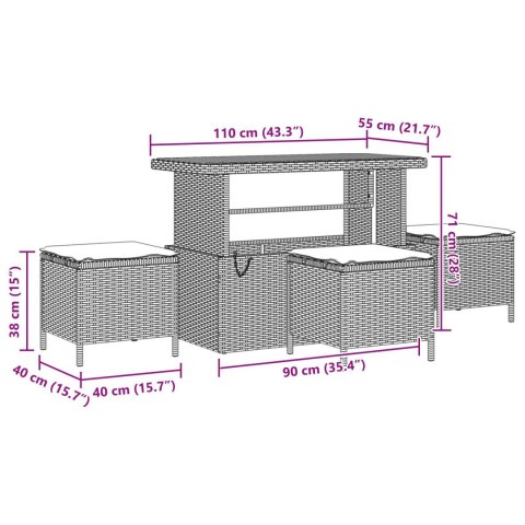 14 ELEMENTOWY ZESTAW SOF OGRODOWYCH Z PODUSZKAMI CZARNY POLIRATTAN AKACJA SOFA OGRODOWA NA 2 OSOBY Z PRZECHOWANIE