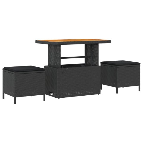 8-CZĘŚCIOWY ZESTAW SOF OGRODOWYCH Z PODUSZKAMI CZARNY POLIRATTAN AKACJA 2-OSOBOWA SOFA OGRODOWA Z MIEJSCEM NA SCHOWEK I PODUSZK