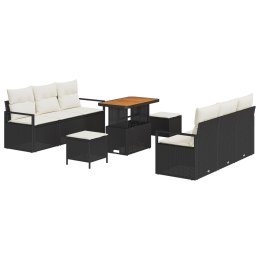 9-CZĘŚCIOWY ZESTAW SOF OGRODOWYCH Z PODUSZKAMI CZARNY POLIRATTAN AKACJA 2-OSOBOWA SOFA OGRODOWA Z MIEJSCEM NA PRZ